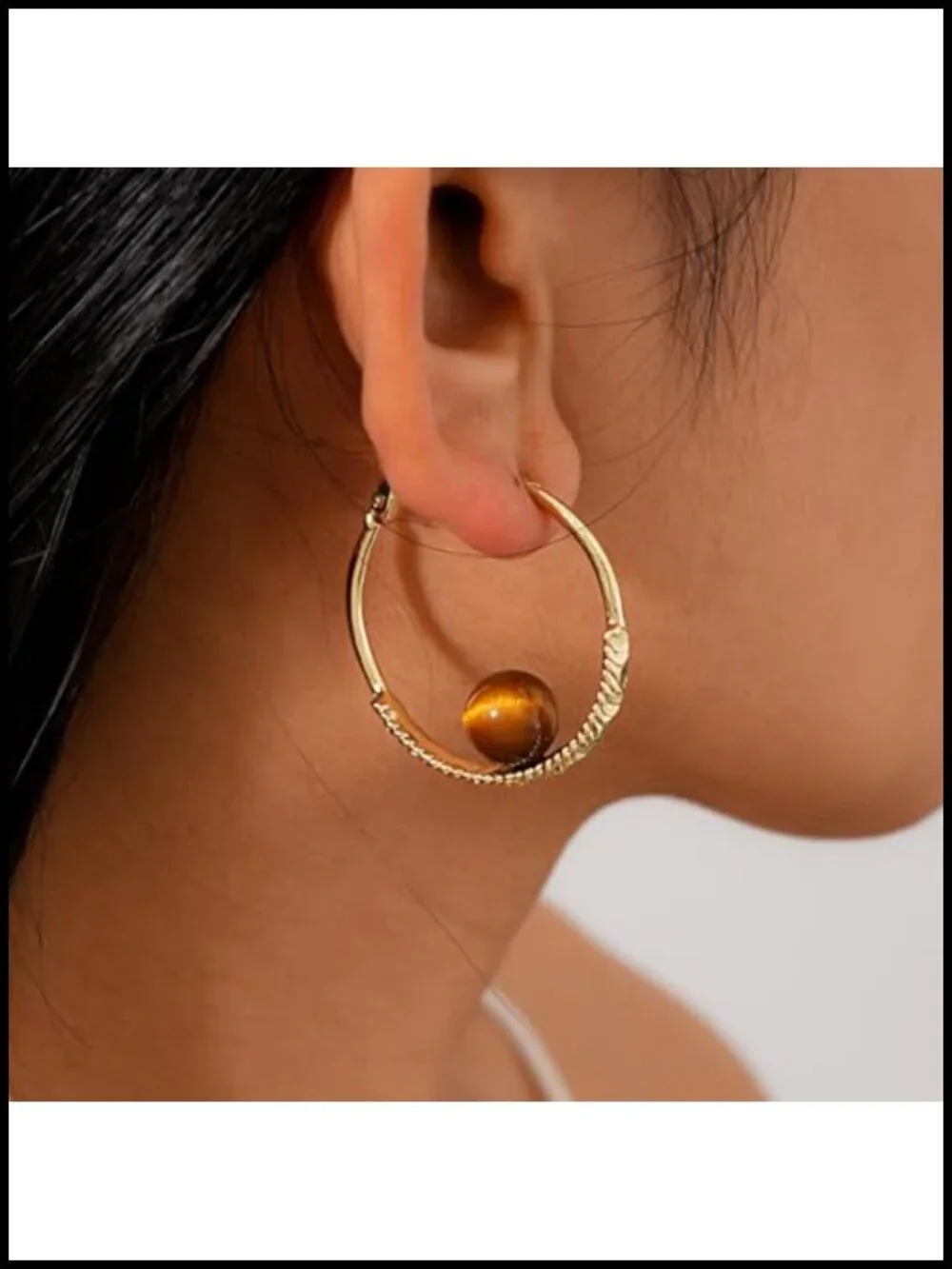 Vintage Brown Resin Gold Round Hoop Pearl Earrings Dangle Huggie Y2K Statement